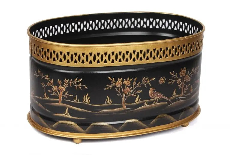 Black and Gold Oval Chinoiserie Planter