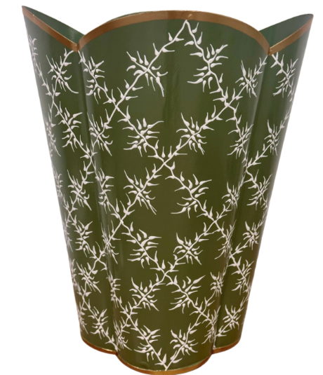 Moss Green Leaf Trellis  Wastepaper Basket