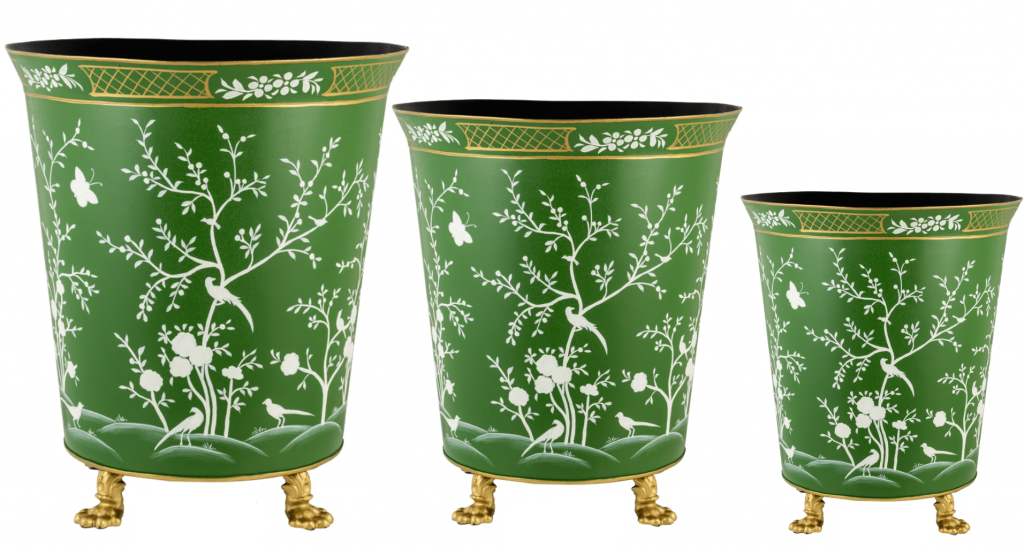 Moss Green & White Chinoiserie Footed Planter