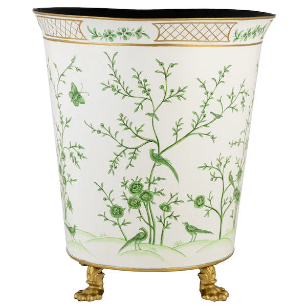 Chinoiserie Footed Planter in Ivory and Green