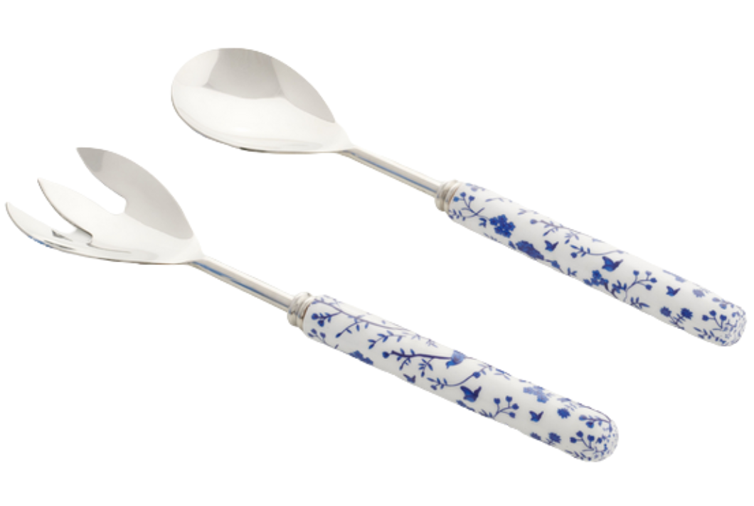 Floral and Vine Enameled Salad Servers