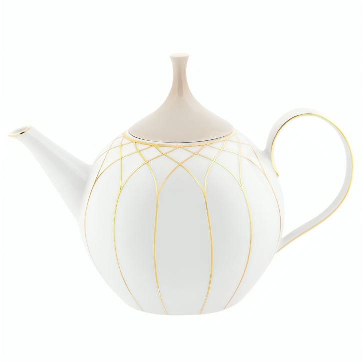 Terrace Porcelain Tea Pot in White and Gold