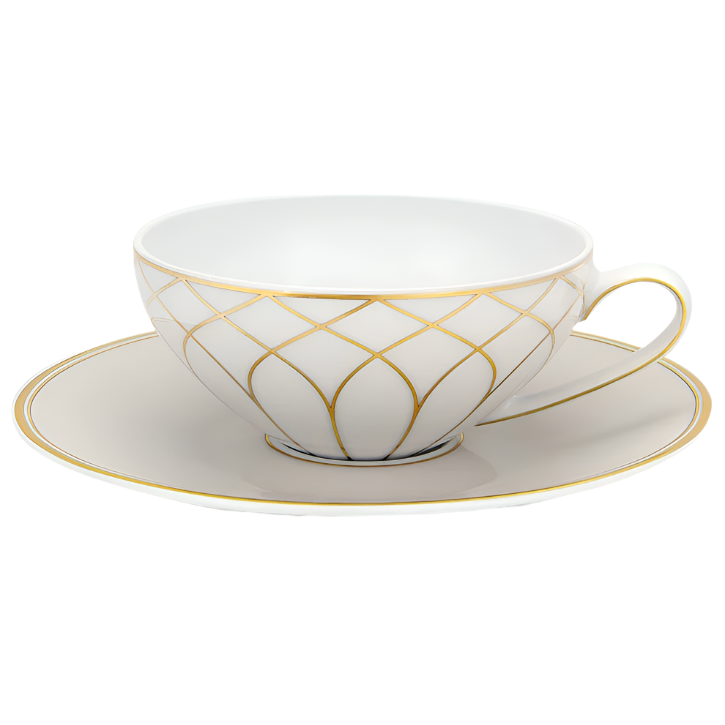 Terrace Porcelain Tea Cup & Saucer in White and Gold (Set of 4)