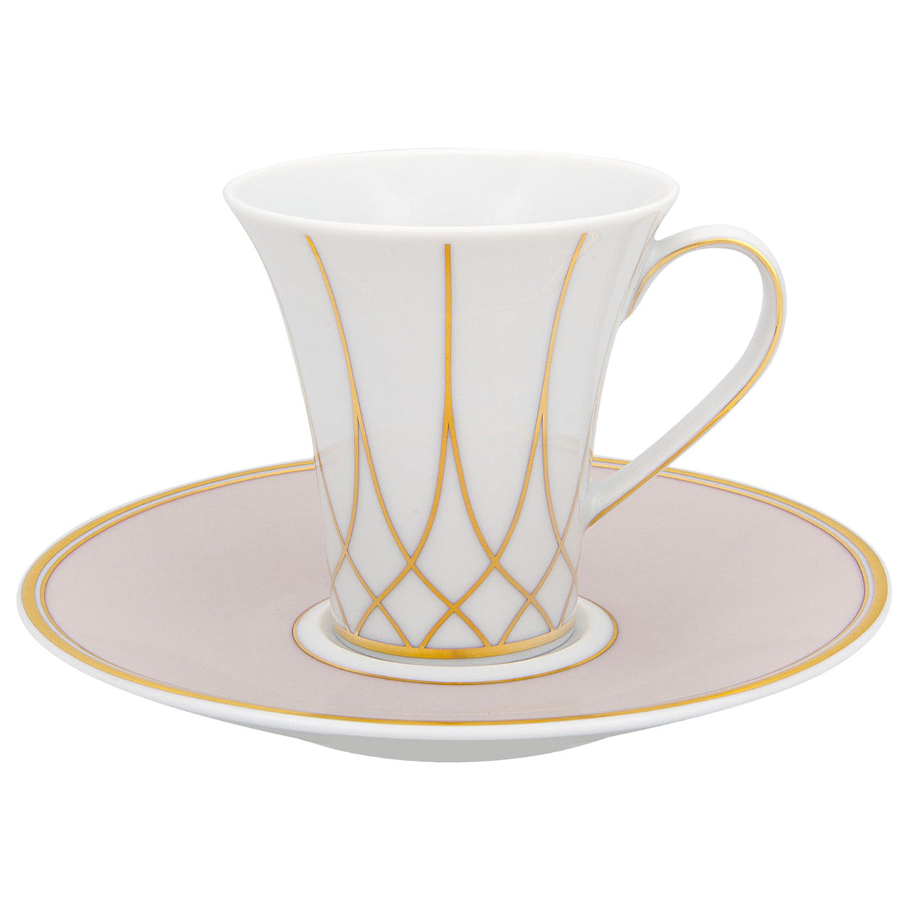 Terrace Porcelain Coffee Cup & Saucer in White and Gold (Set of 4)