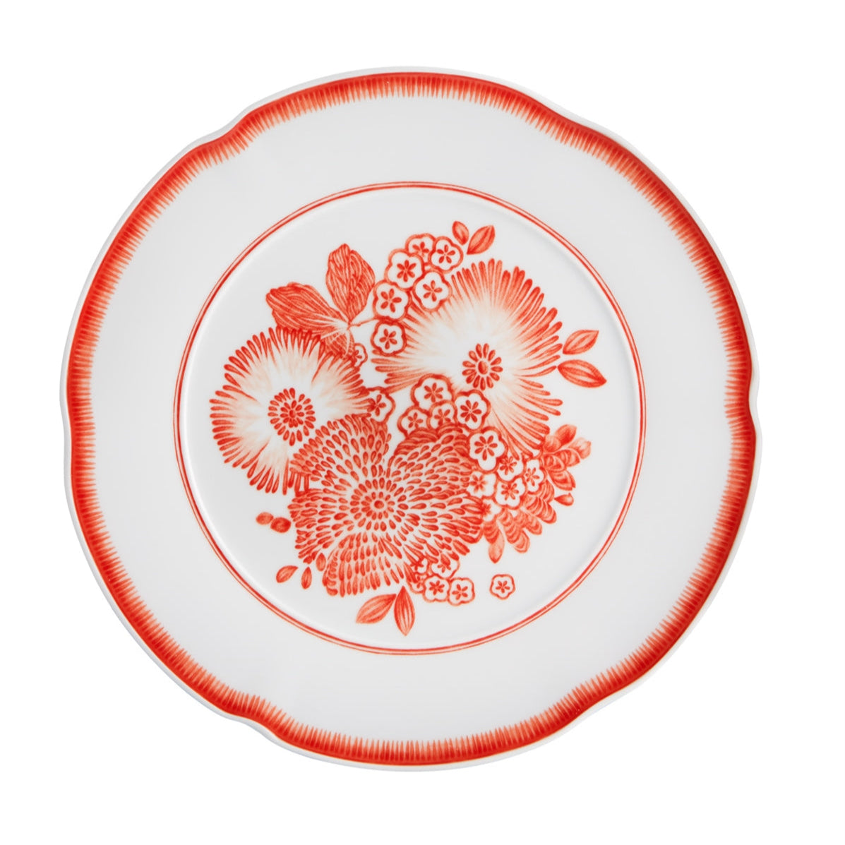 Coralina Porcelain Dinner Plate in White and Red (Set of 4)