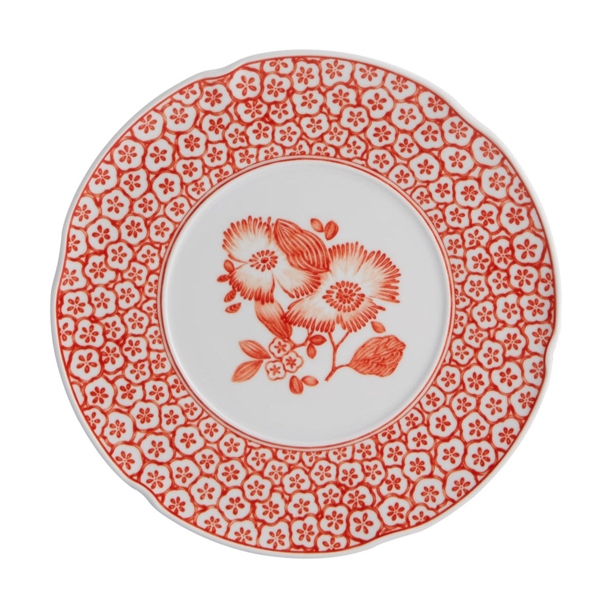 Coralina Porcelain Dessert Plate in White and Red (Set of 4)