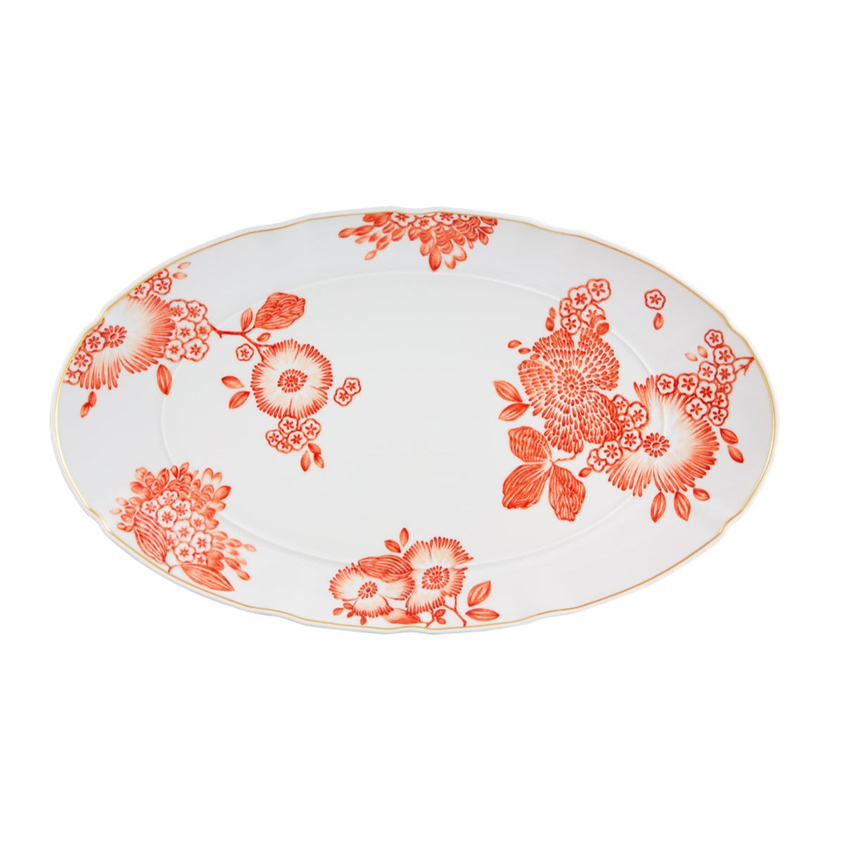 Coralina Porcelain Large Oval Platter in White and Red