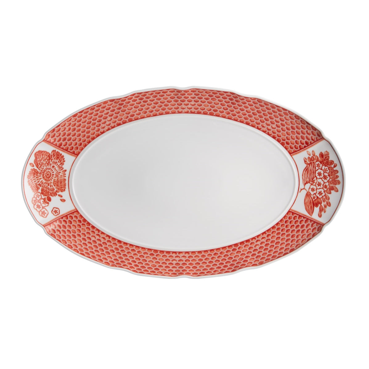 Coralina Porcelain Oval Platter in White and Red