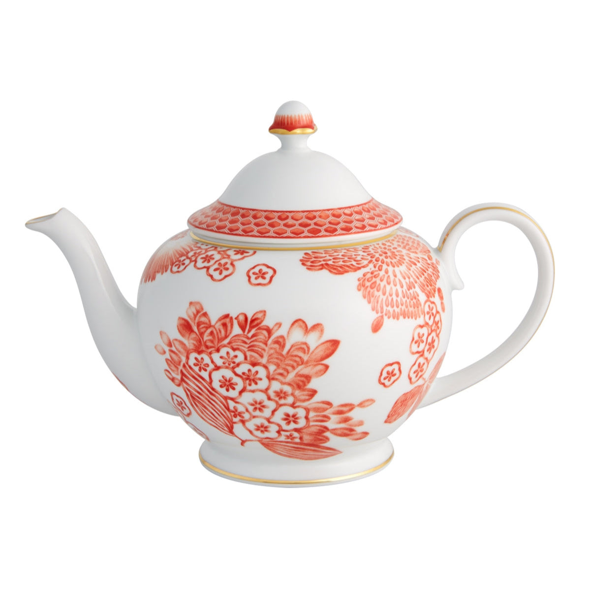 Coralina Porcelain Tea Pot in White and Red