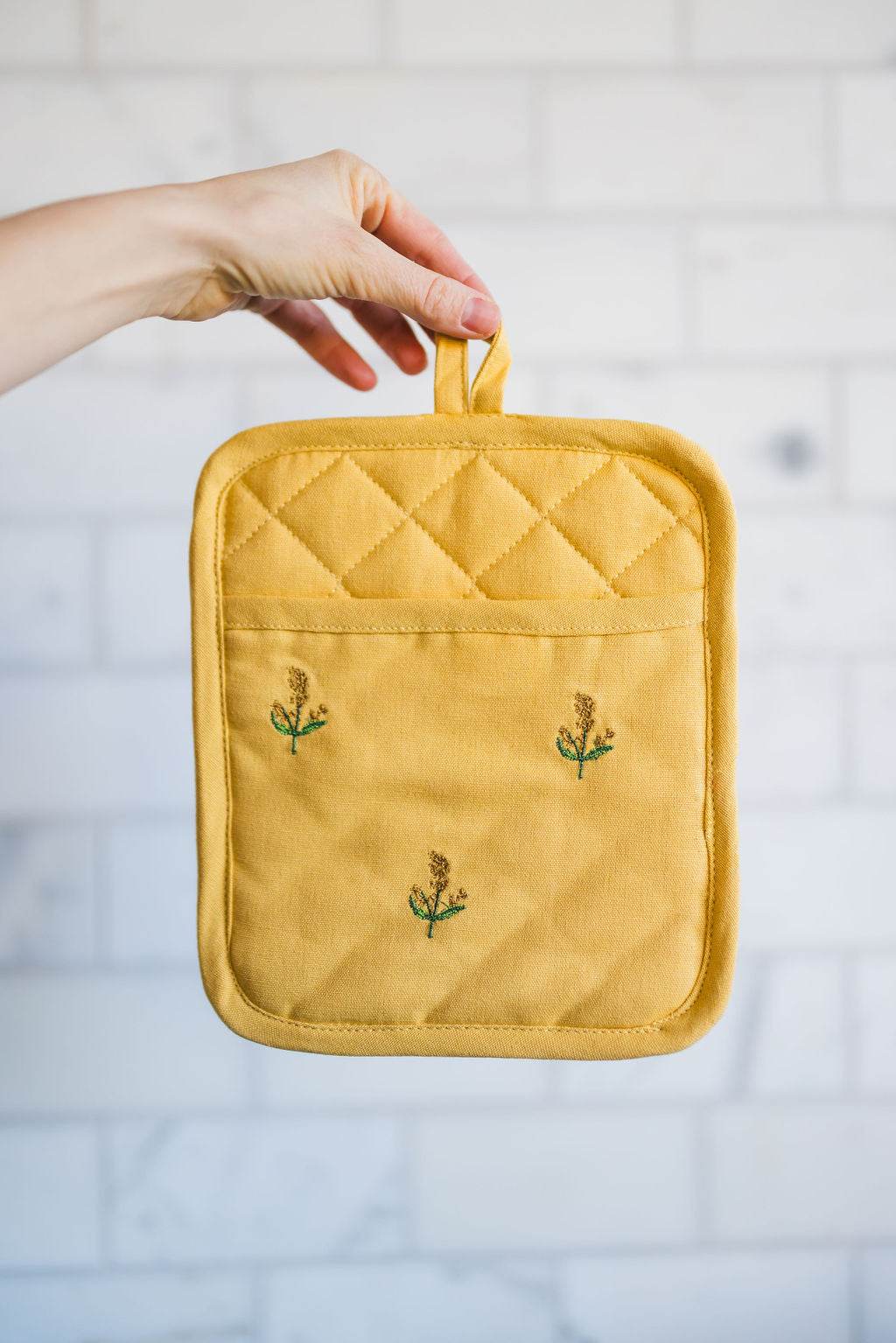 Yellow Embroidered Pot Holder