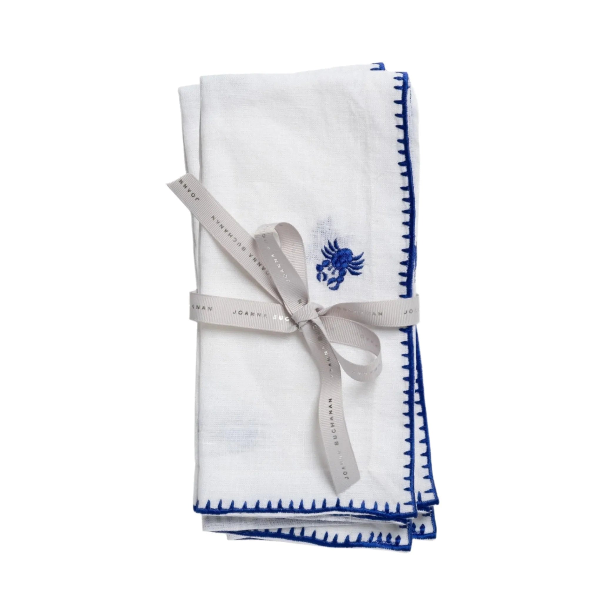 Crab embroidered dinner napkins, white, set of two