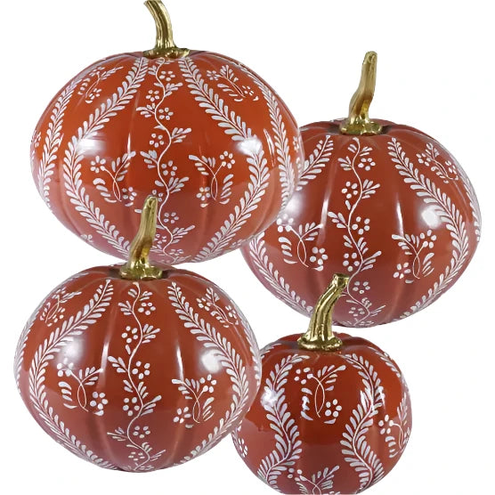 Trellis Vine Tole Pumpkin in Rusty Red