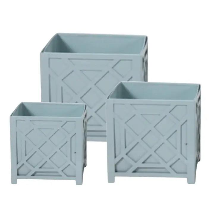 The Enchanted Home Fretwork Planter in Pale Blue with Removable Liner