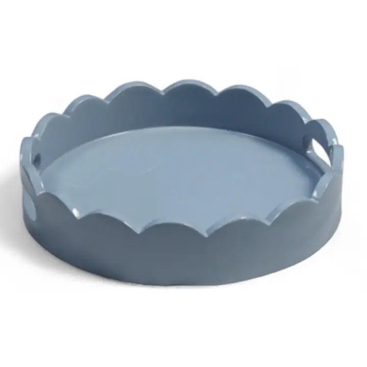 The Enchanted Home Scalloped Lacquer Tray in Pale Blue