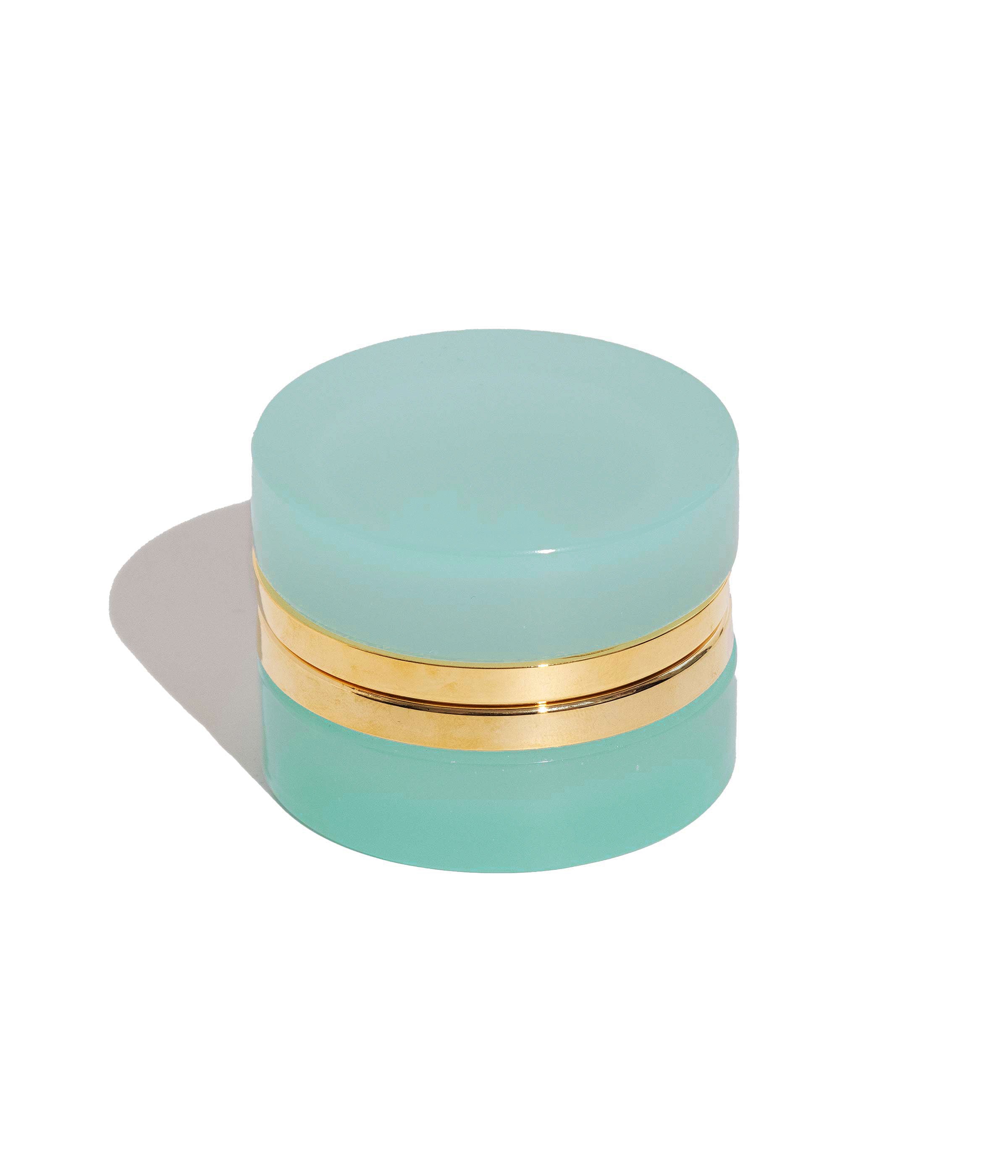 Small Round Aqua Opaline Glass Box