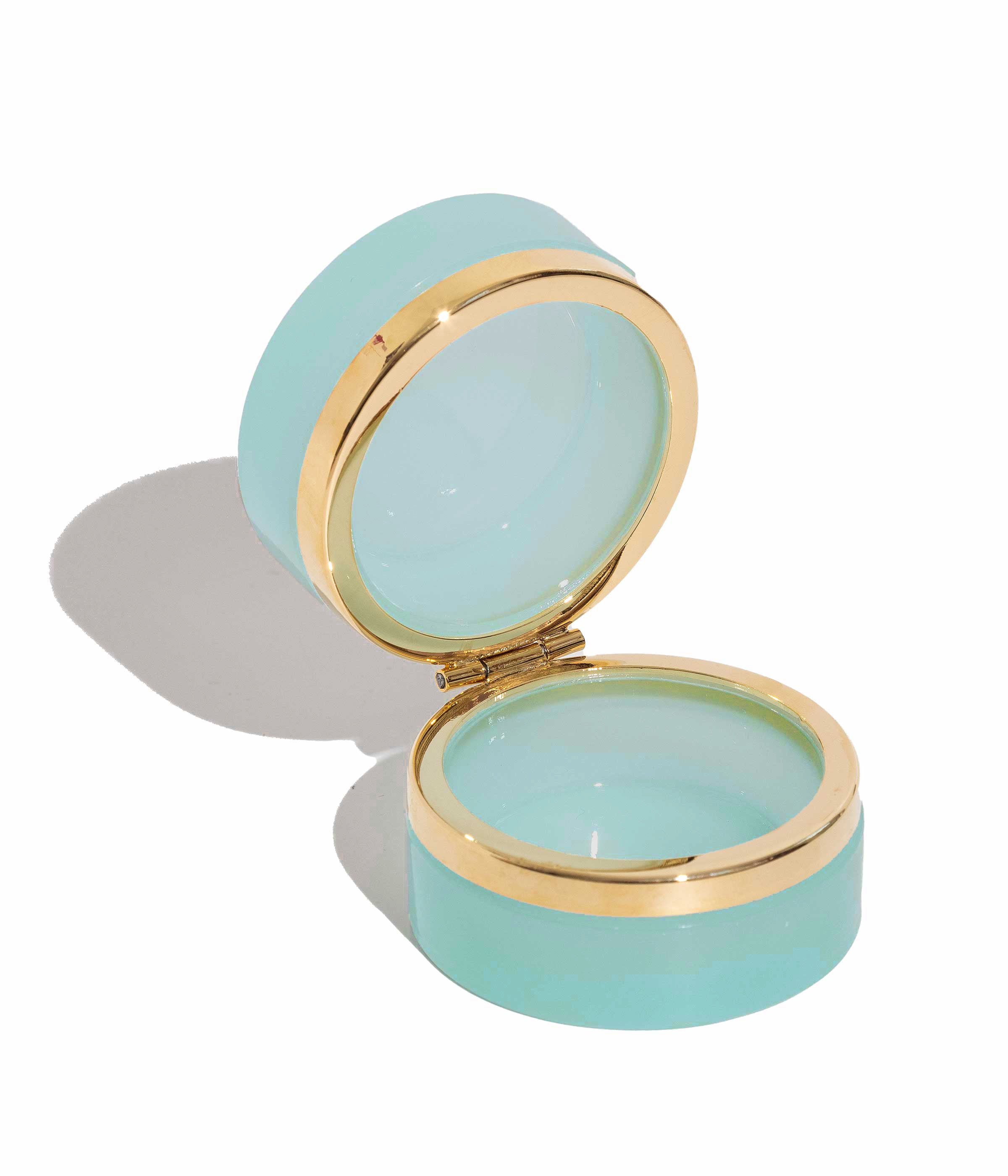 Small Round Aqua Opaline Glass Box