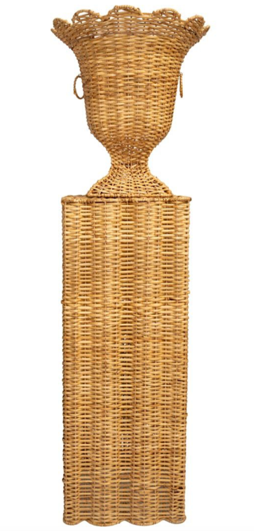 Square Scalloped Wicker Urn and Pedestal