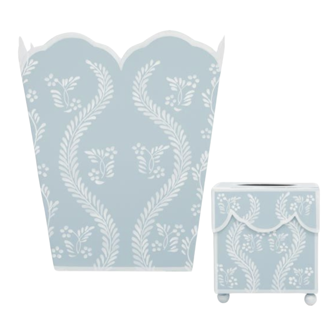 SKY BLUE SQUARE TRELLIS WASTEPAPER BASKET & TISSUE HOLDER