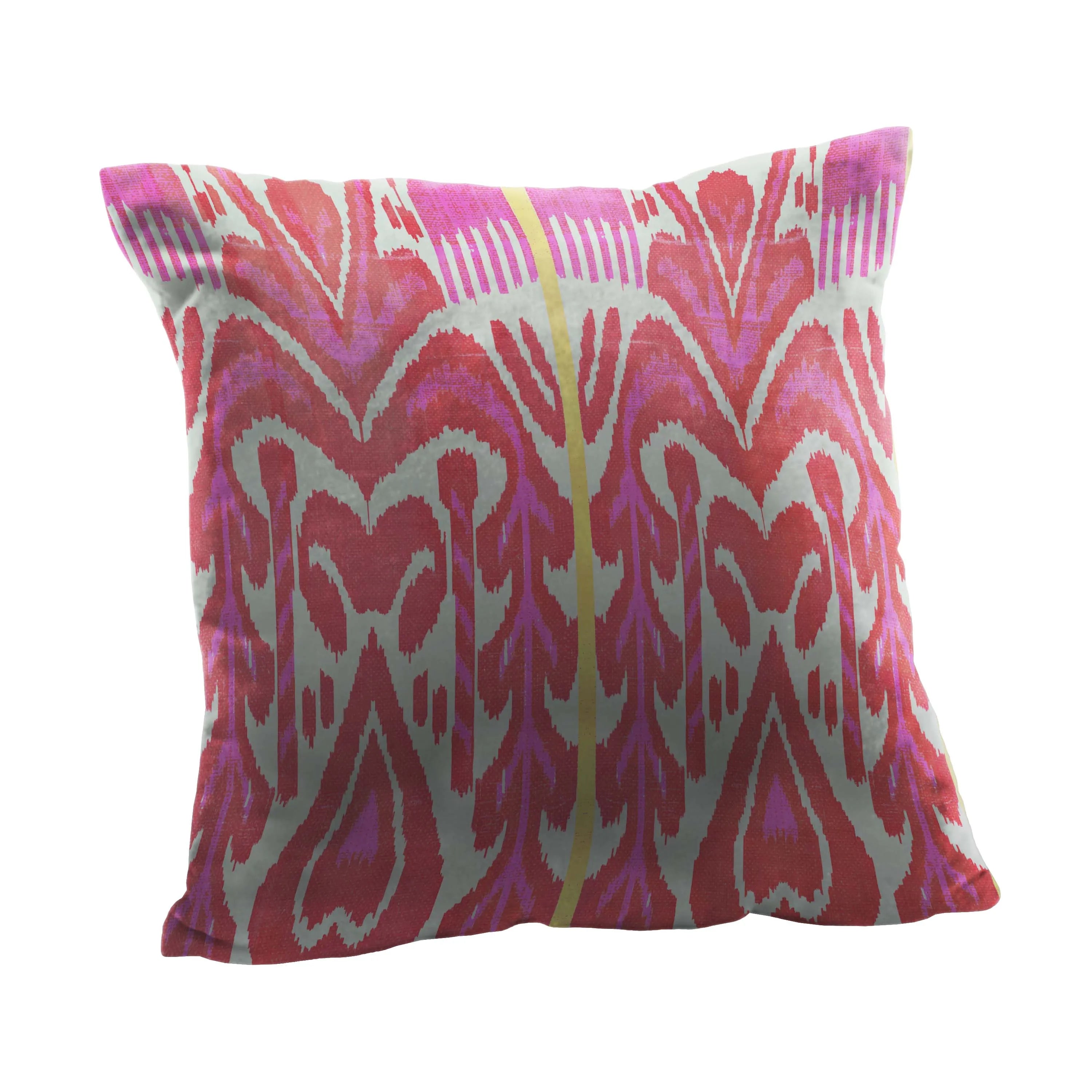 Light Pink Ikat Print Pillow with Yellow Stripe