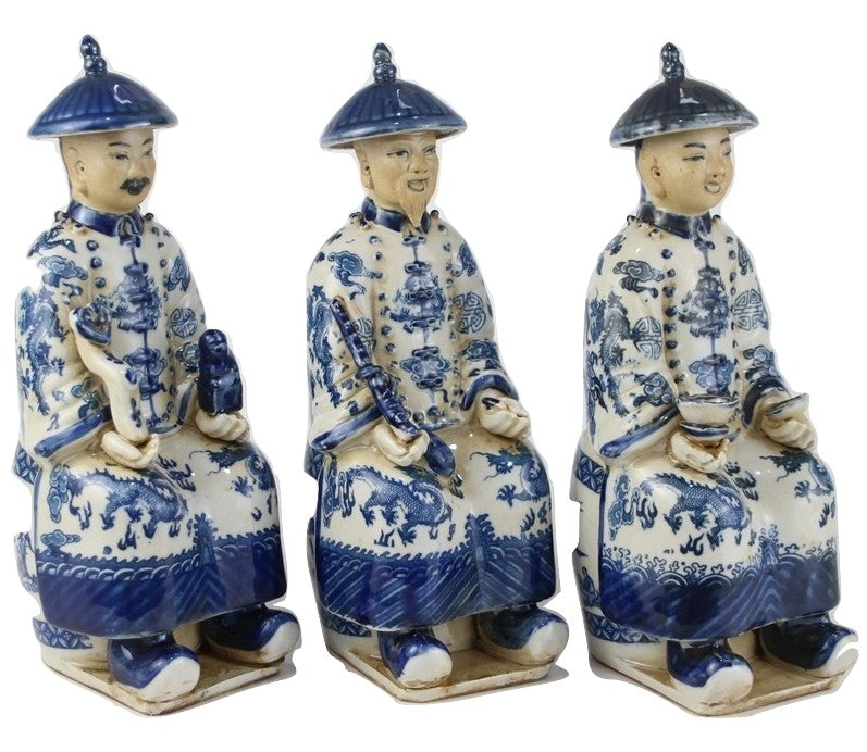 Blue and White Trio of Sitting Emperors