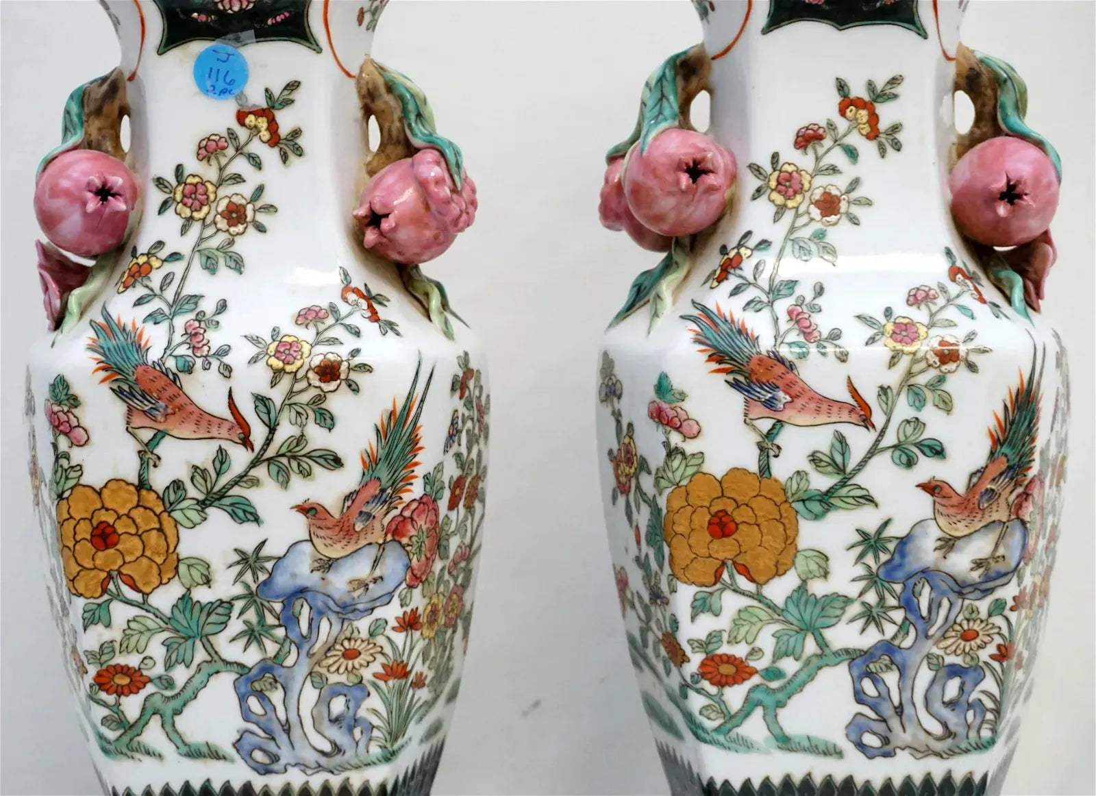 Pair of Chinese Famille Rose Pomegranate Lamps