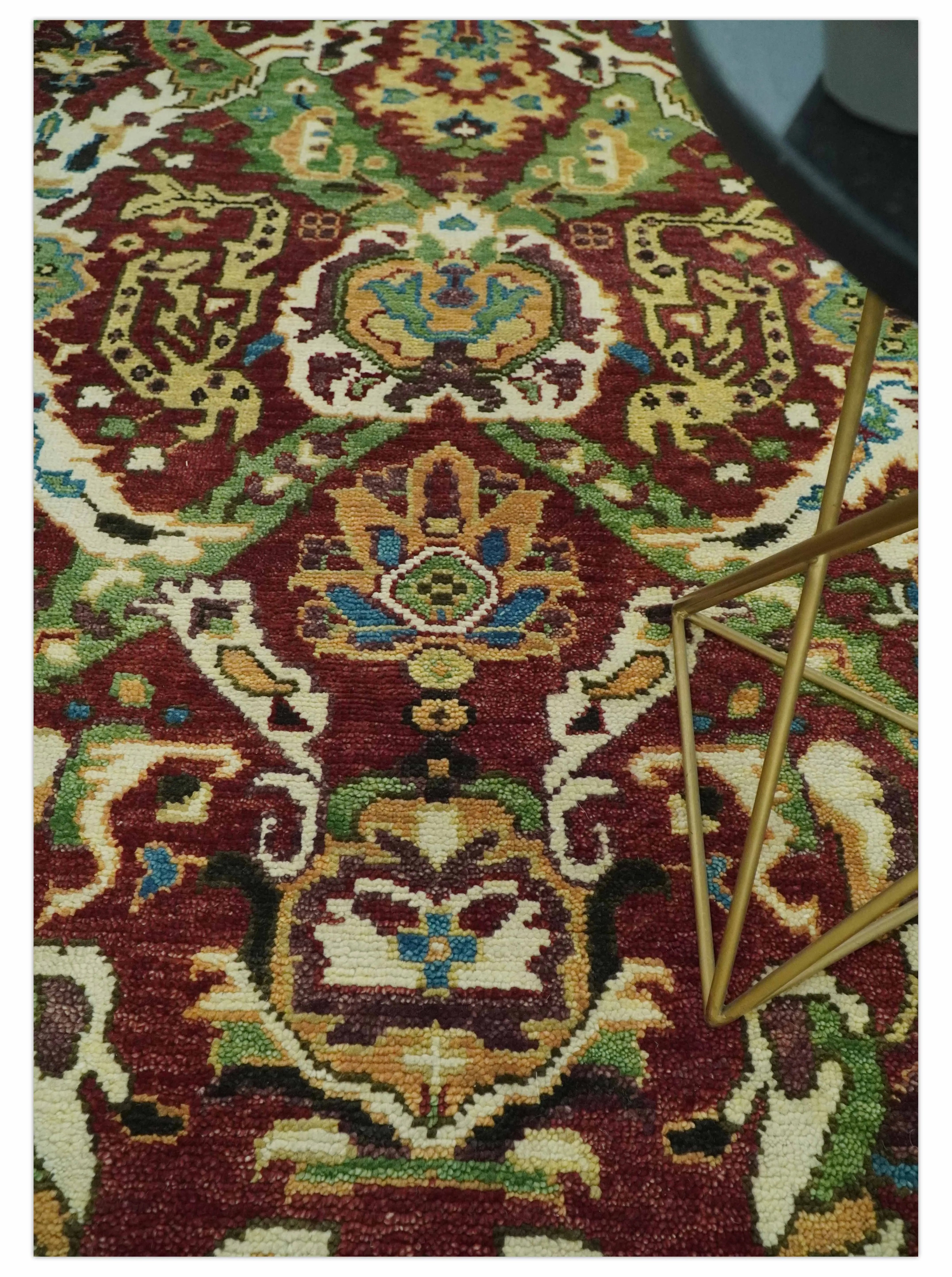 Traditional Large Design Maroon and Green Hand Knotted Custom Made wool area rug