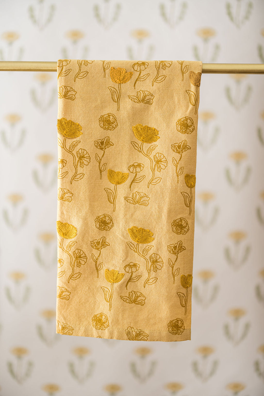 Yellow Poppy Embroidered Dish Towel