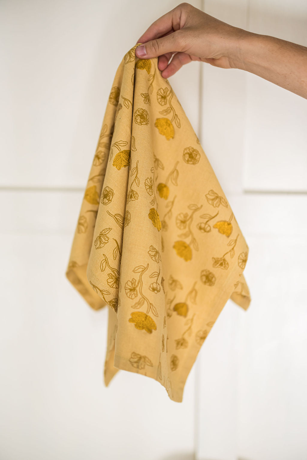 Yellow Poppy Embroidered Dish Towel