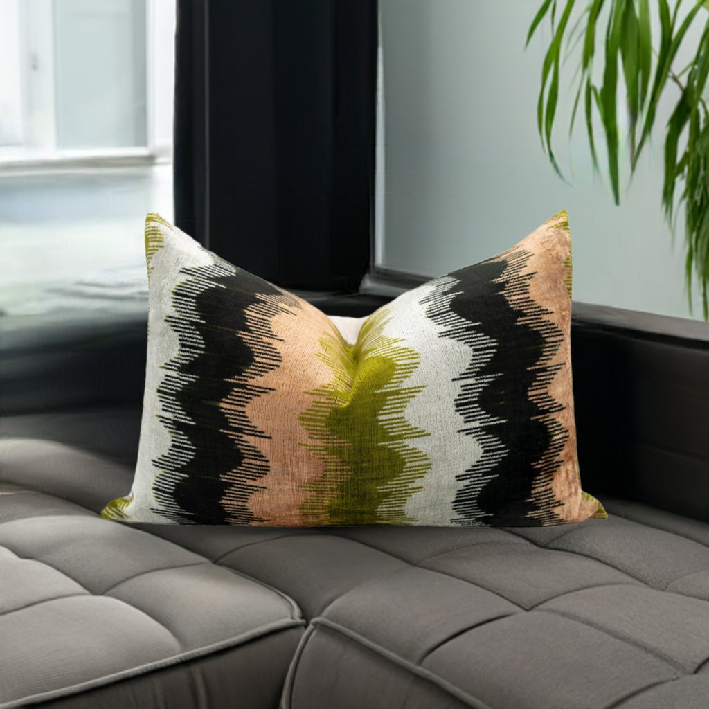 16x24 in Earthy Wave Pattern Throw Pillow  Modern Beige, Green, Black & White Cushion for Versatile Home Décor  Down Feather insert INCLUDED