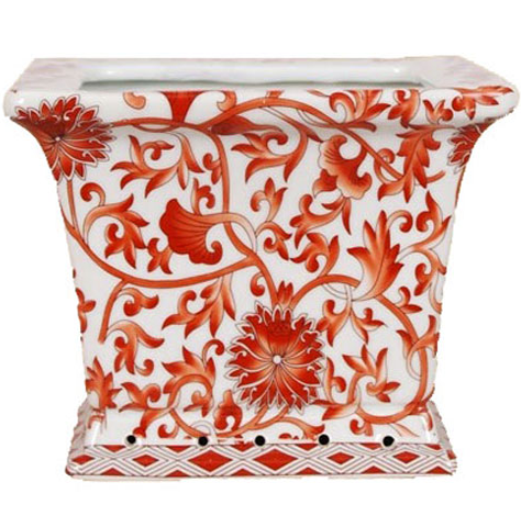 Orange Floral and Vine Planter