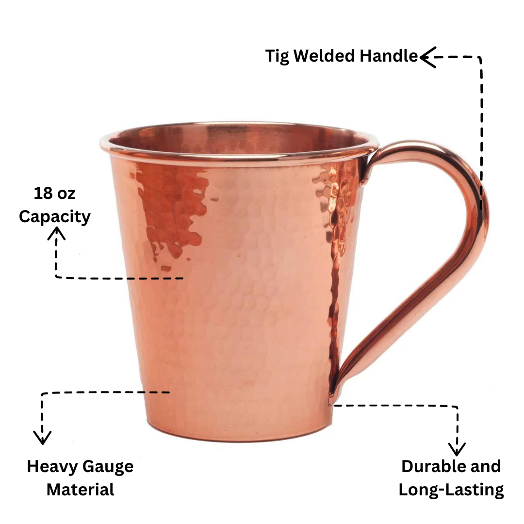 Solid Copper Mule Mug, Copper Handle, 18 oz