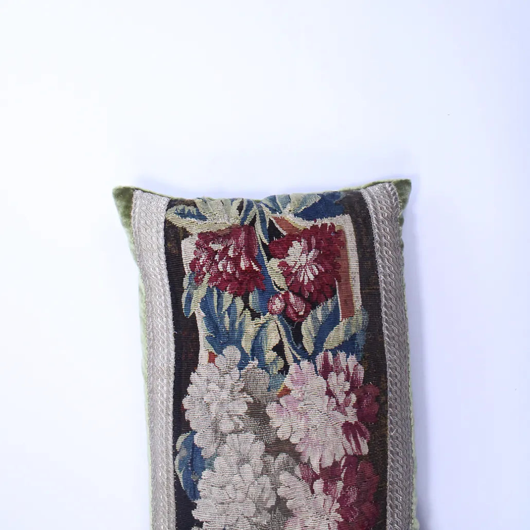 18th Century Tapestry Green Silk Pillow