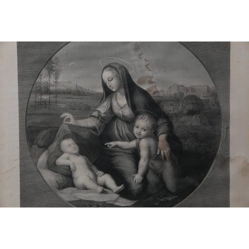 19th Century French Engraving of Madonna and Child