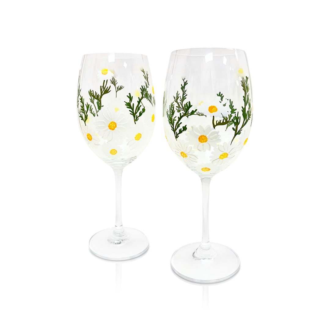 Painted Daisy Wine Glasses