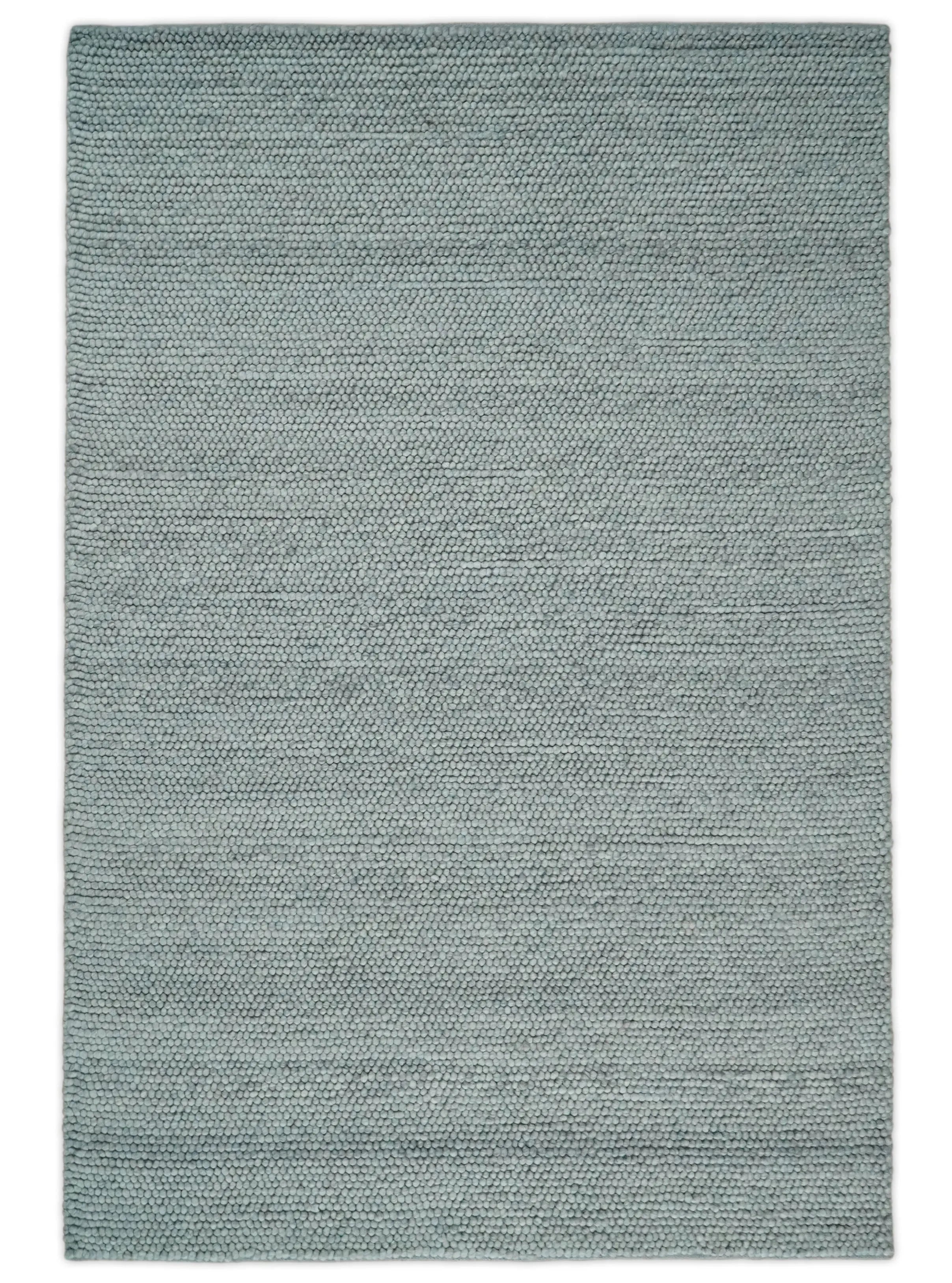 6x9 and 8x10 Solid Gray Wool Blend Felted Chunky Hand Woven Area Rug | DOV5