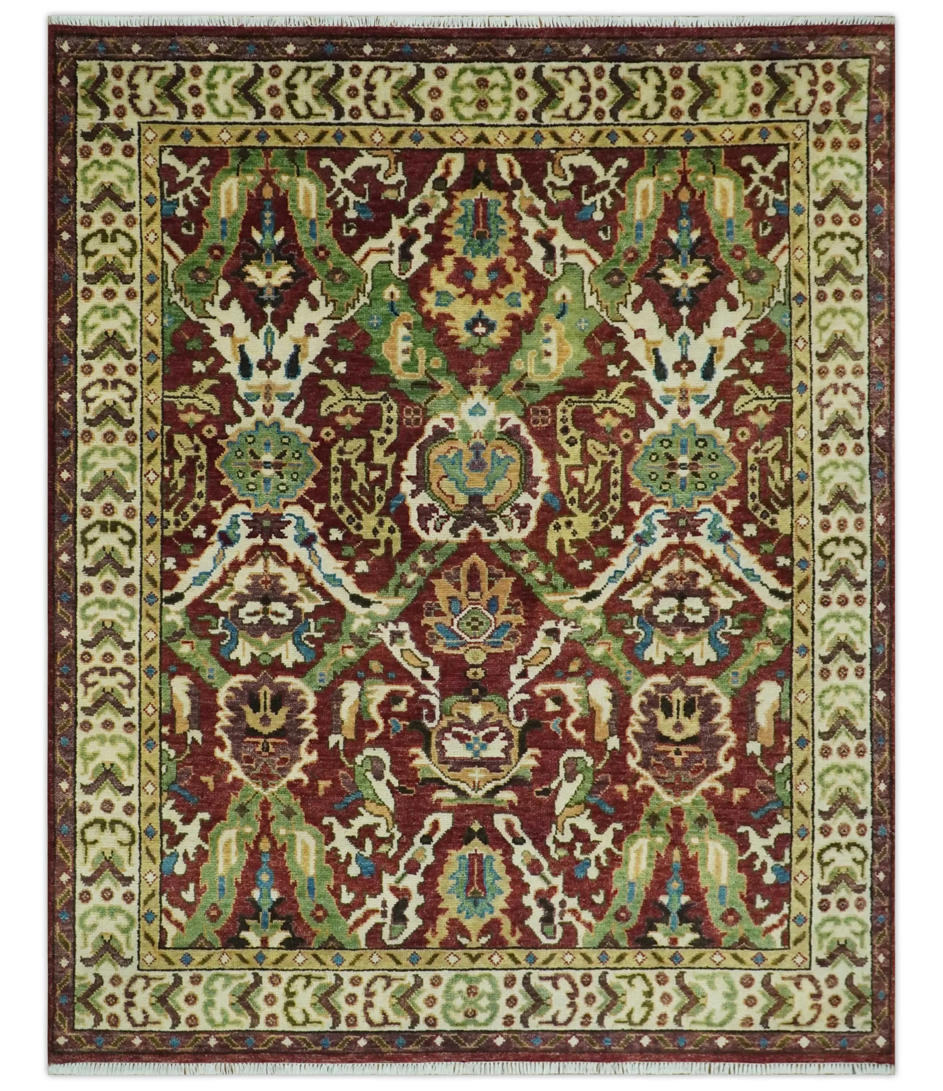 Traditional Large Design Maroon and Green Hand Knotted Custom Made wool area rug