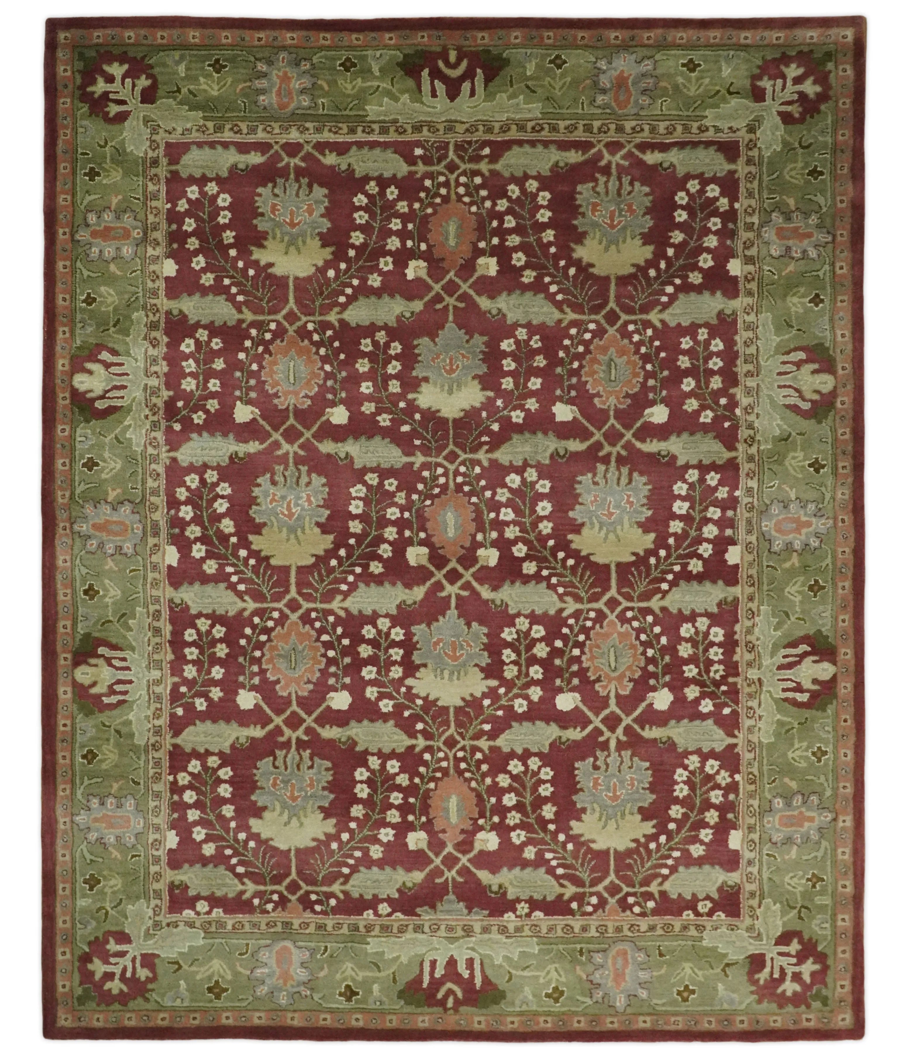 5x8, 6x9, 8x10 and 9x12 Handmade Persian Design Rust and Green made with fine wool Area Rug |  TRDCP150810