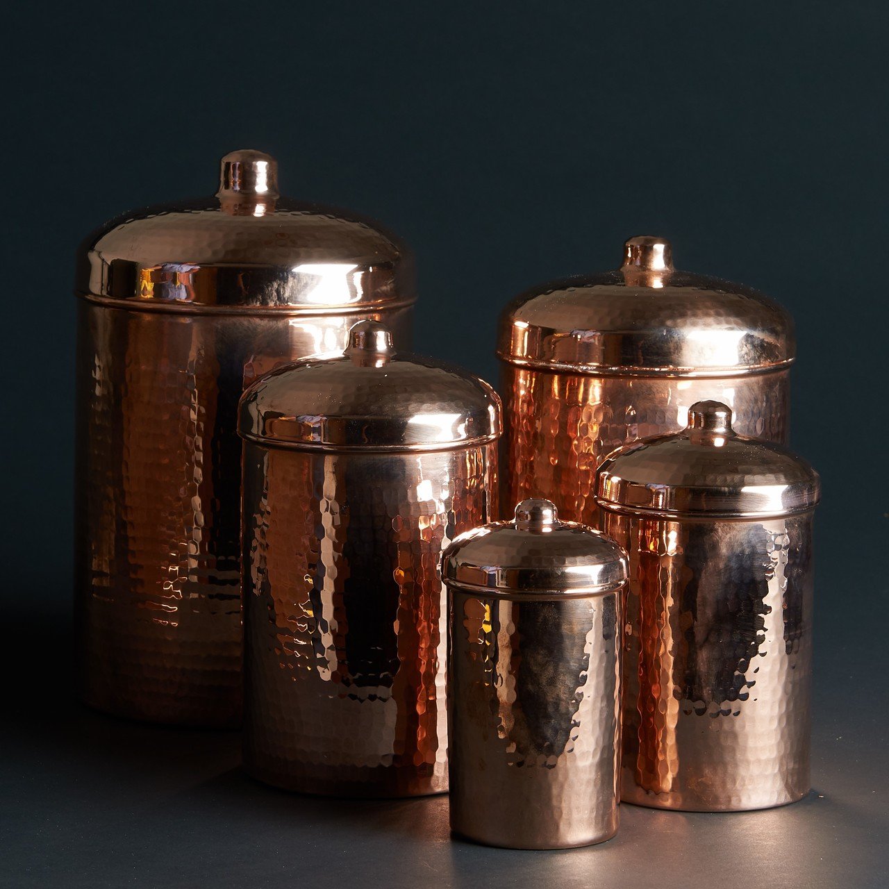 Copper Kitchen Canisters - Complete 5 piece Set