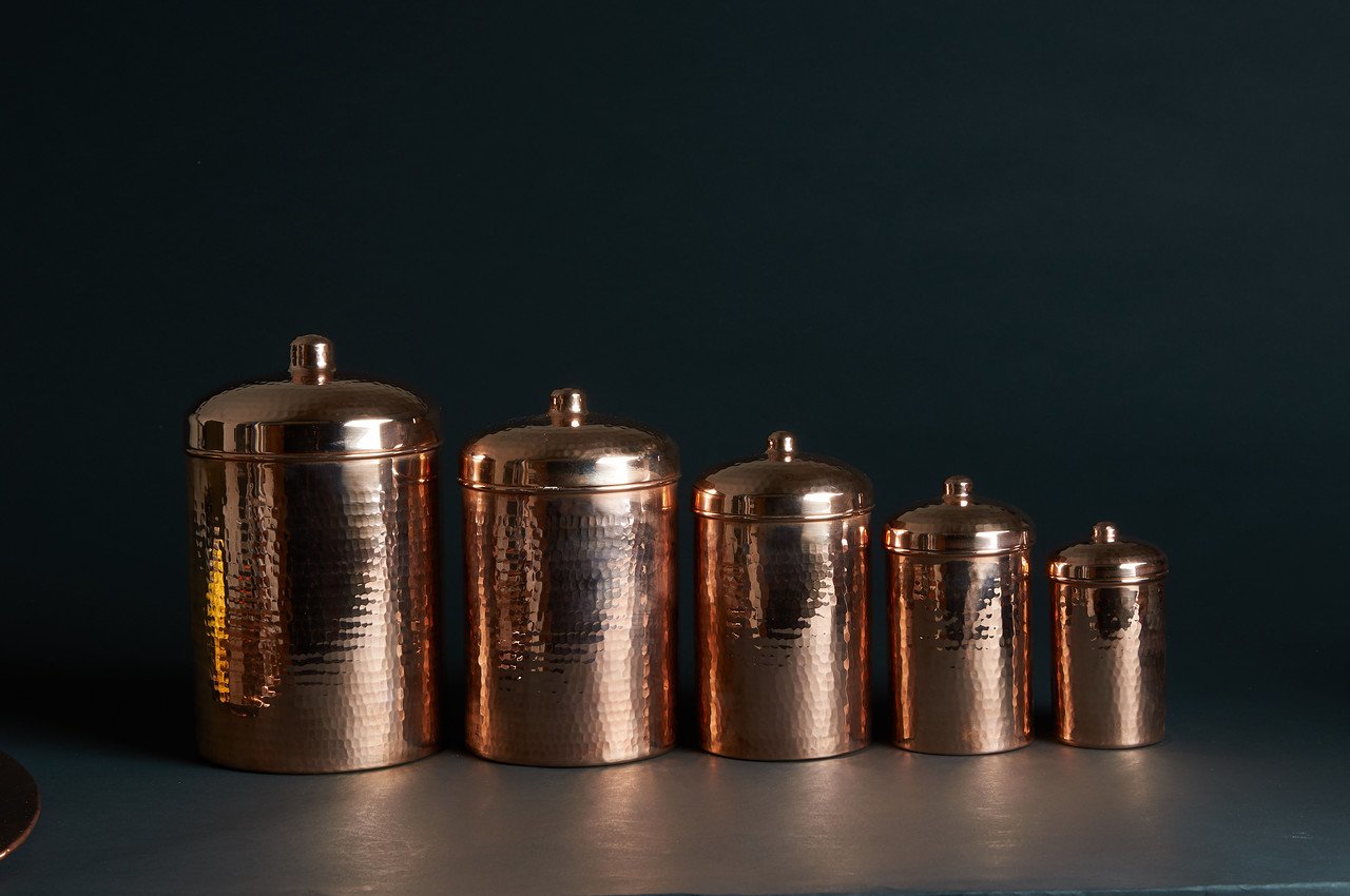 Copper Kitchen Canisters - Complete 5 piece Set