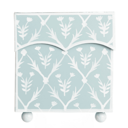 Scalloped Tissue Box in Pale Blue/White with Floral Design