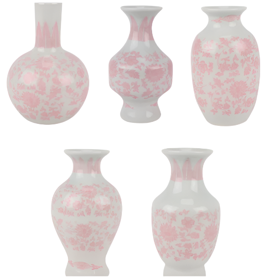 SET OF 5 MINI Pink AND WHITE BUD VASES