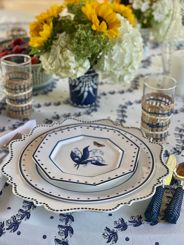 Ivory with Navy Beaded Scalloped Charger