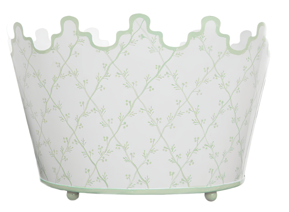 White & Pale Green Scalloped Footed Planter