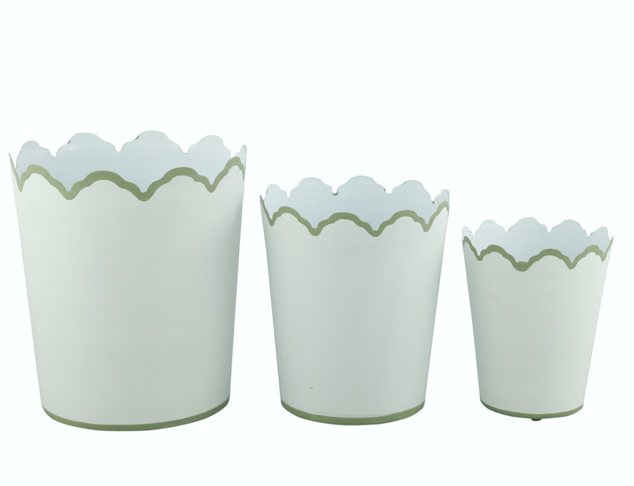 White & Soft Green Scalloped Planters