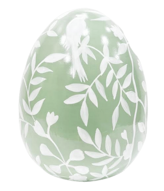 Green & White Bird & Vine Egg