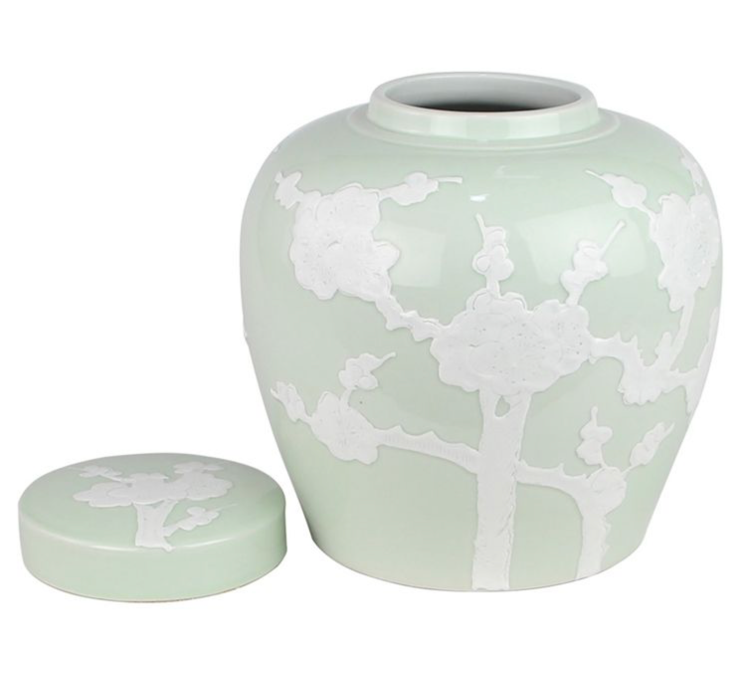 PASTEL PALE GREEN CHERRY BLOSSOM FLAT TOP JAR