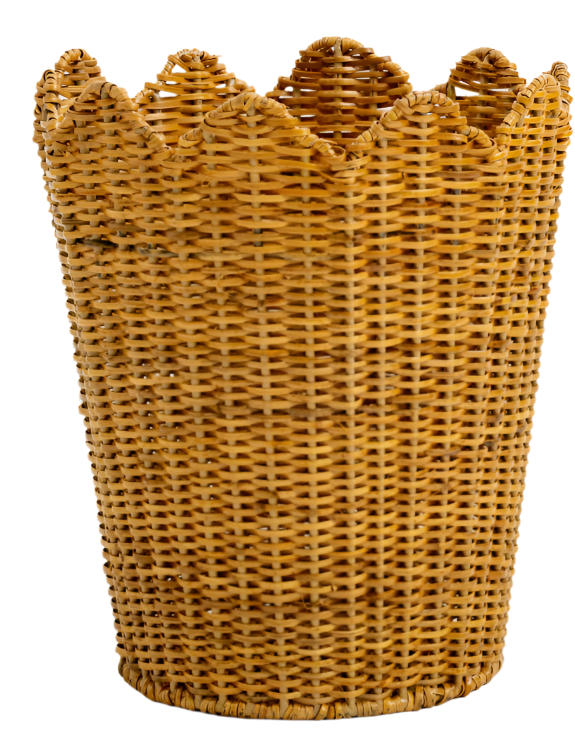 Natural Scalloped Wicker Wastepaper Basket & Tissue Holder