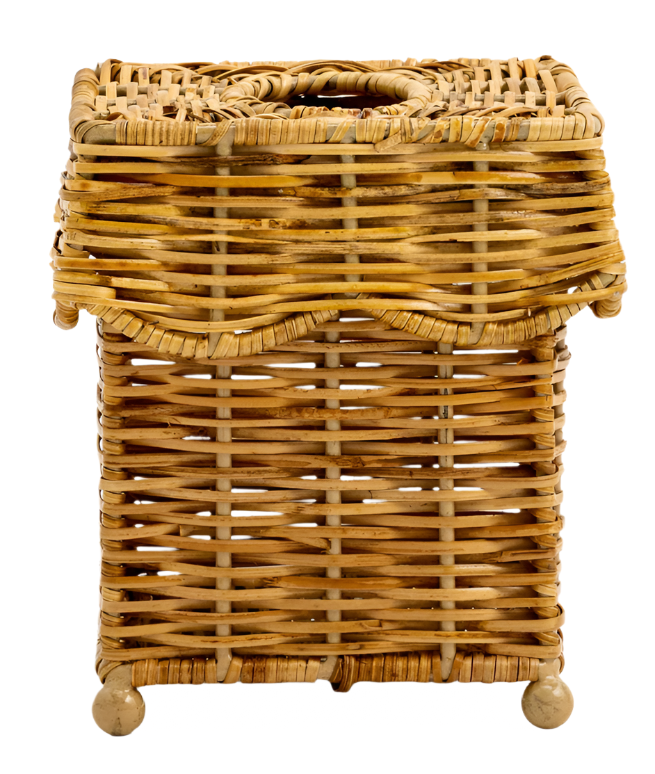 Natural Scalloped Wicker Wastepaper Basket & Tissue Holder