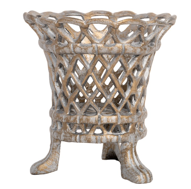 Pewter & Gold Lattice Footed Planter