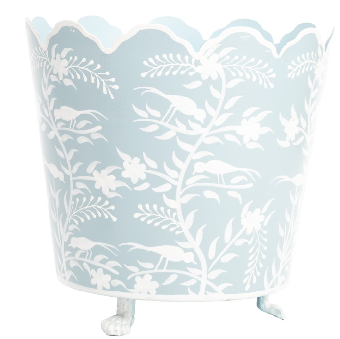 Pale Blue & White Scalloped Footed Planter